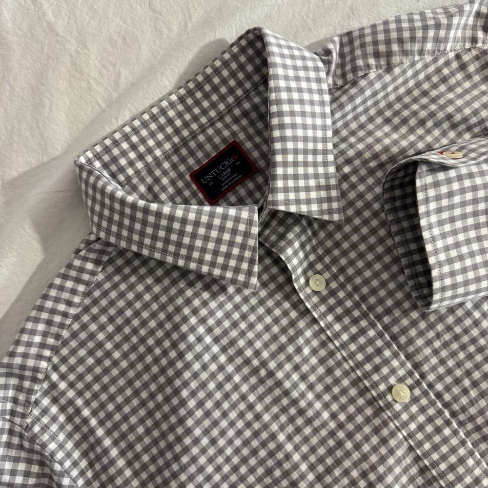 UNTUCKit Mens‎ Large Slim Fit Gray & White Gingham Long Sleeve Button Up Shirt